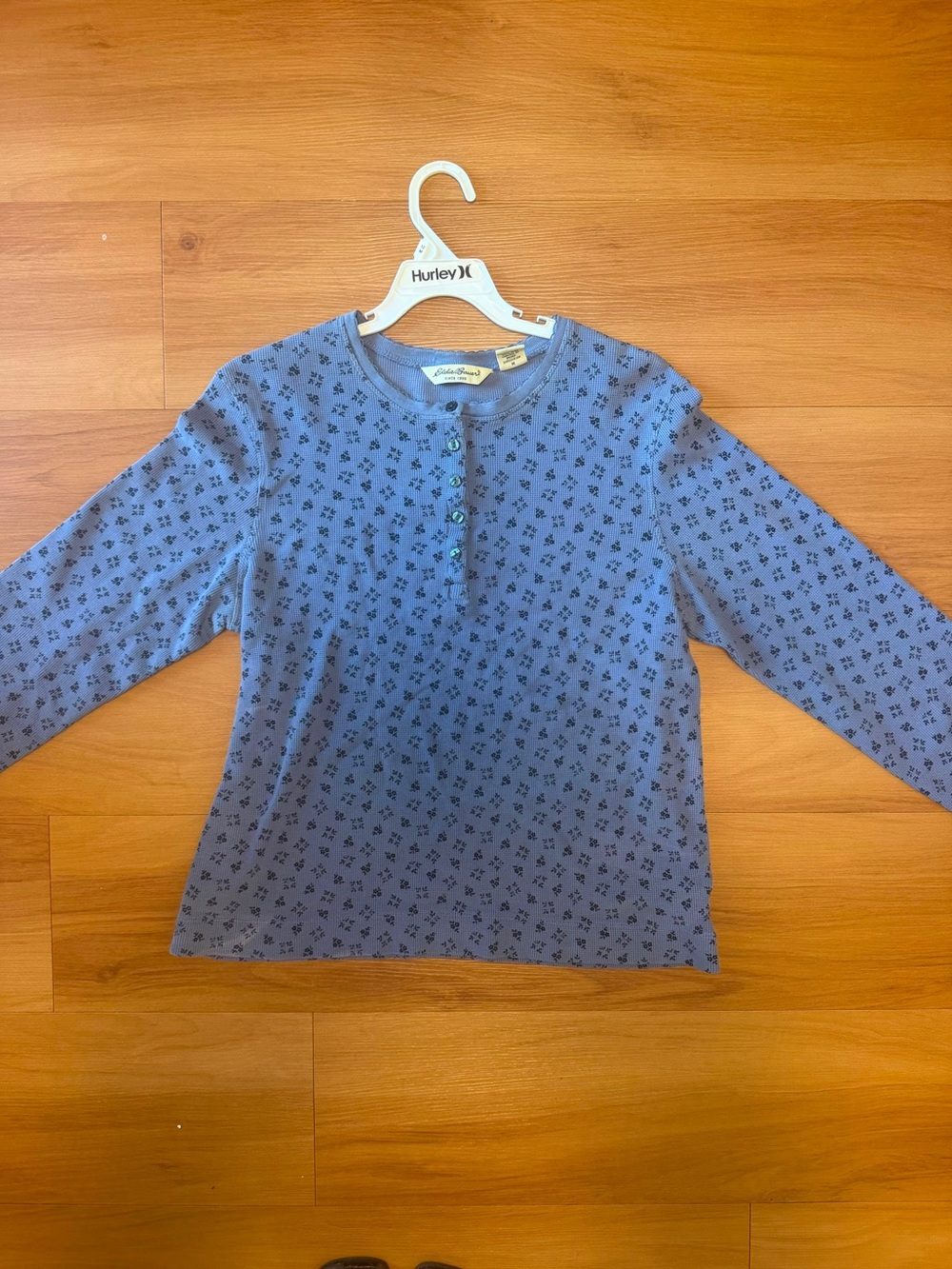 Hurley Blue Floral Henley Long Sleeve Tee - Kids